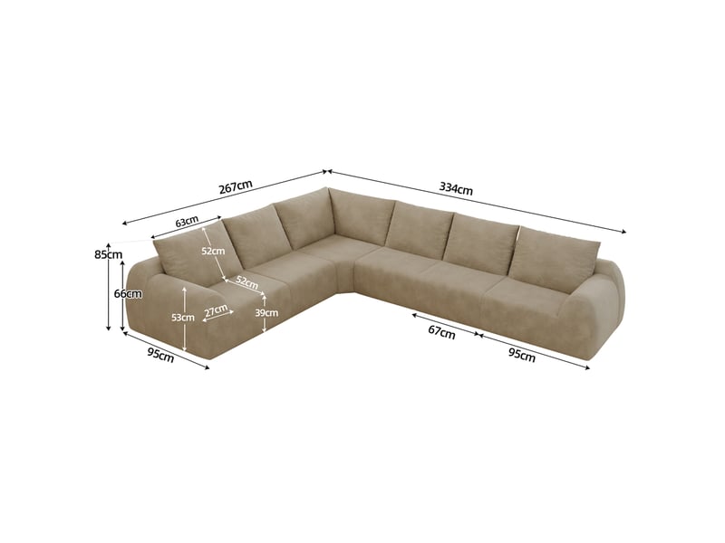  Canapé d'angle en chenille 6 places avec mousse haute élasticité et structure compressée, kaki  - Conforama E