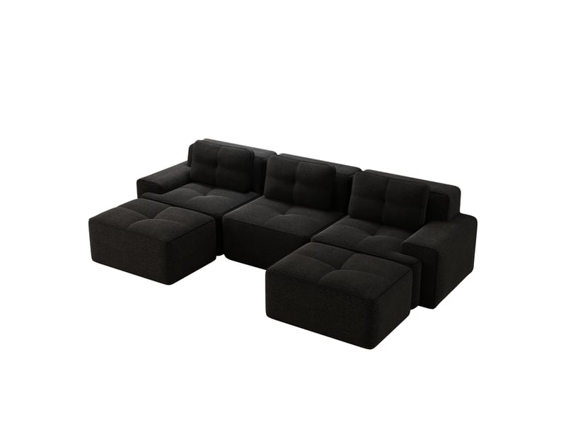  Canapé d'angle, canapé modulable; en velours tricoté, forme u, 3 places, noir, style cloud, sans cadre, avec pouf, sans montage  - Conforama W