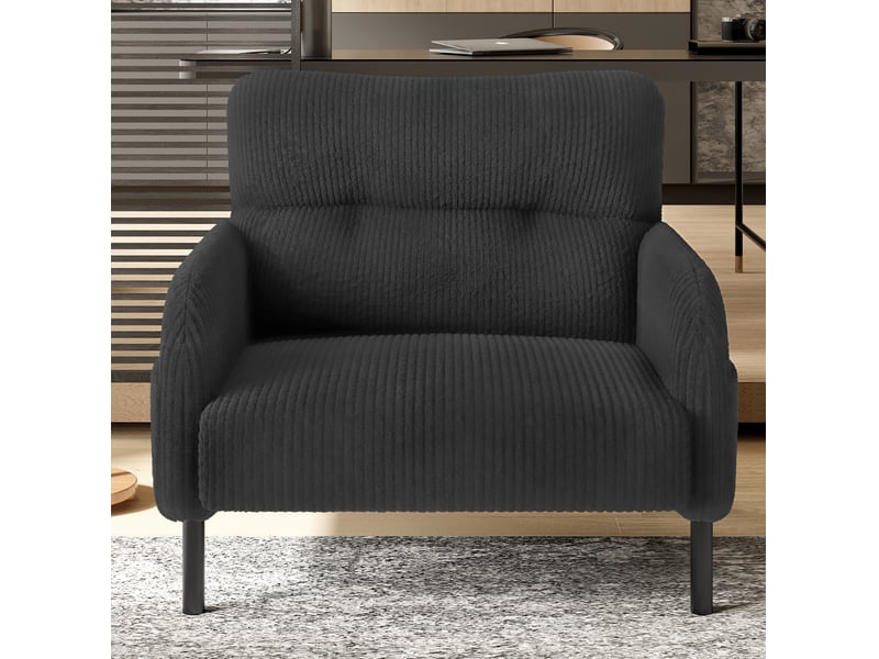  Fauteuil de lecture avec assise profonde, dossier ergonomique et poche latérale en velours côtelé gris, 67 × 75 × 79 cm  - Conforama C