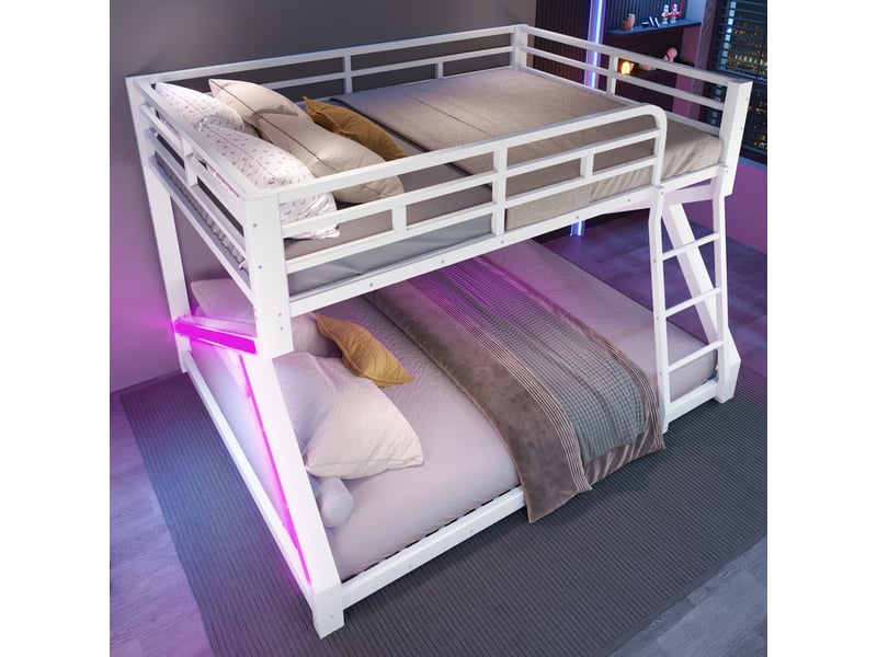  Lit superposé 140x200160x200 cm, 2 couchages, métal blanc renforcé, led, garde-corps, échelle, hauteur 146 cm, gain de place, chambre enfant  - Conforama D