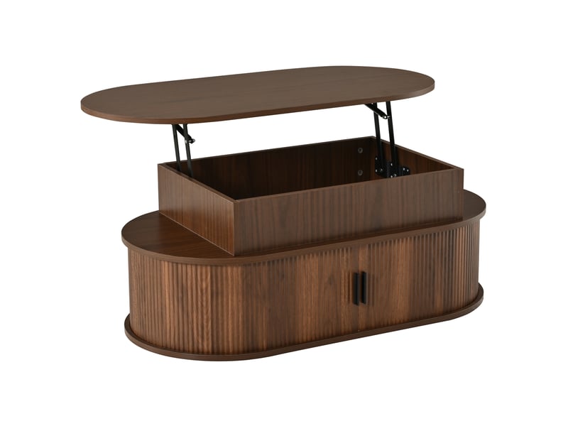  Table basse ovale relevable avec rangement, table salon en mdf coloris noyer, 100x50x40 cm  - Conforama E