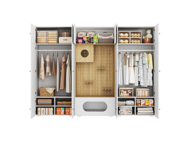  Armoire dressing modenvie 270 x 50 x 200 cm avec espace félin blanc et aspect bois  - Conforama A