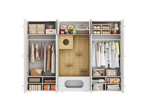 Armoire dressing modenvie 270 x 50 x 200 cm avec espace félin blanc et aspect bois