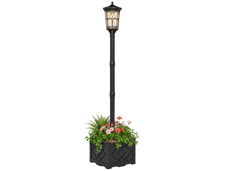  Lampe solaire d'extérieur pour jardin avec pot de fleurs intégré, 2 modes de luminosité 10050 lm, ip44, allumageextinction automatique, noire  - Conforama B