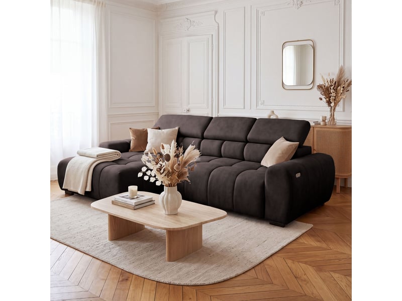  Canapé d'angle aldo avec fonction couchage, à gauche, tissu salvador, marron foncé (04)  - Conforama B