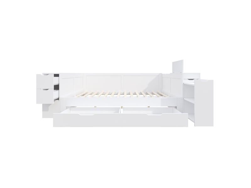 Lit coffre enfant 140x190cm lit double multifonctionnel tiroirs 58 cm rangements mdf blanc sans matelas  - Conforama E