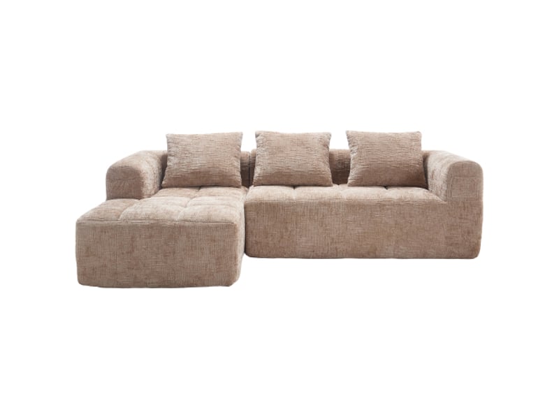  Canapé d'angle en l, canapé 3 places en chenille avec coussins et accoudoirs, poche latérale pour télécommande, kaki  - Conforama E