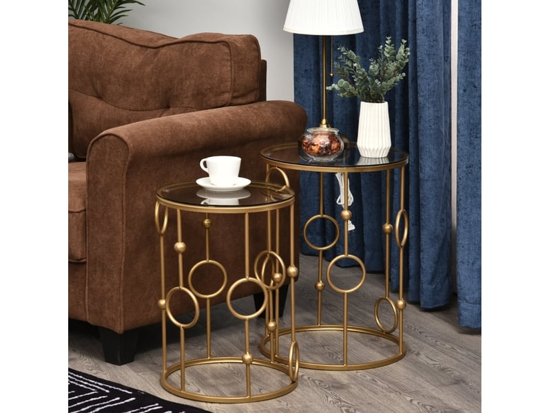  Tables basses gigognes en 2 pièces avec plateau en verre trempé et structure métallique, pour salon, bureau et chambre  - Conforama C