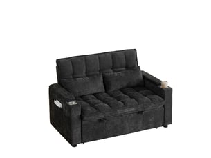 Canapé droit convertible 2 places Tissu noir avec coffre de rangement