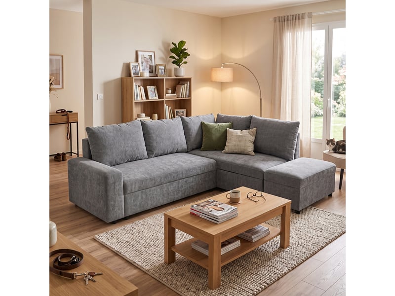  Canapé d'angle gris convertible 3 places  - Conforama W