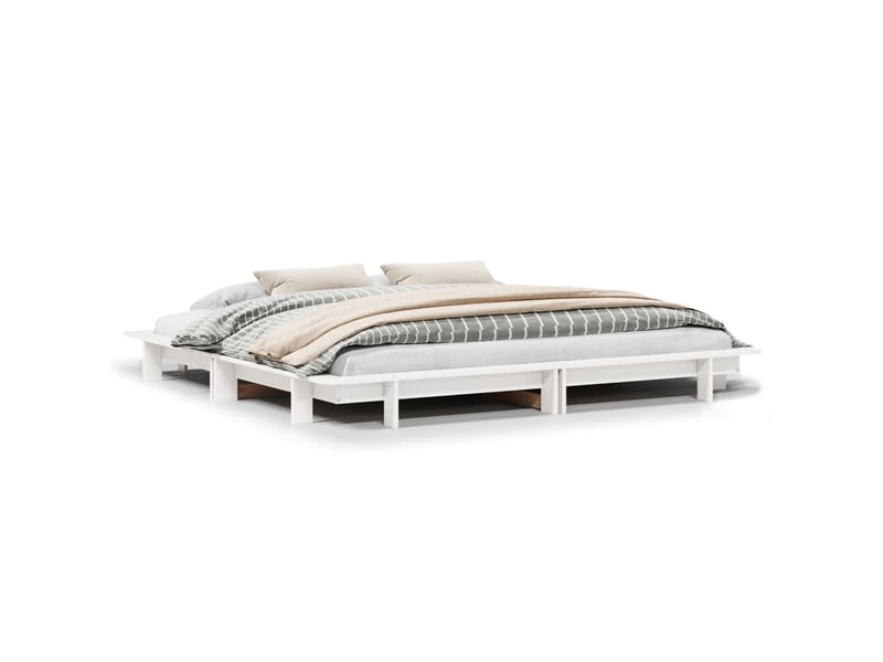  Lit double- lit adulte -  cadre de lit sans matelas blanc 200x200 cm bois massif de pin  - Conforama A