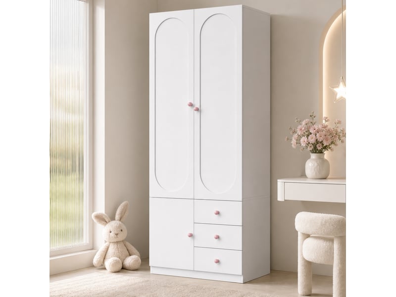  Armoire enfant modenvie 2 portes 3 tiroirs avec penderie 80 x 50 x 200 cm blanche en mdf  - Conforama D