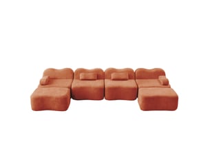 Canapé 4 places avec 2 poufs - 384x167x70 cm - canapé panoramique u velours mousse 32d sans structure 1100kg - orange