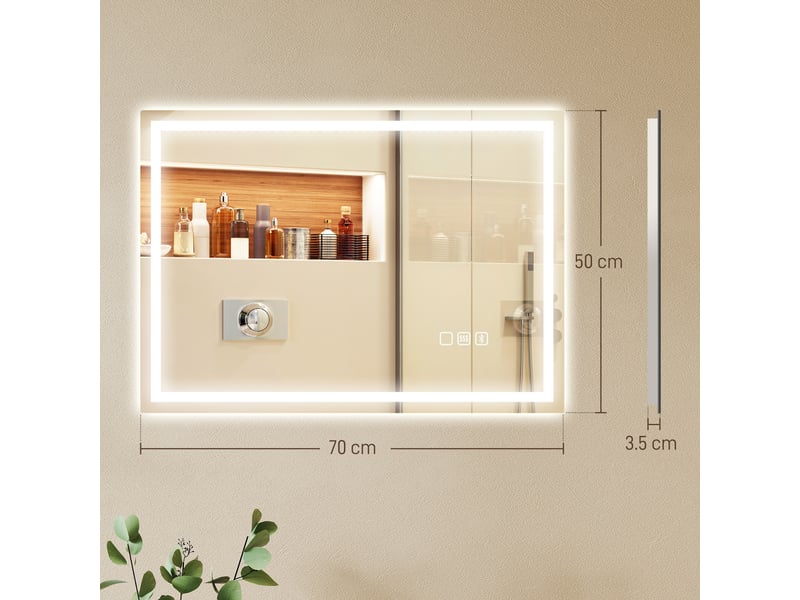  Miroir de salle de bain antibuée avec éclairage led réglable, haut-parleur bluetooth, boutons tactiles, 50 x 70 cm  - Conforama E