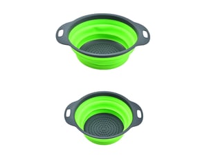 Lot de 2 passoires pliables en silicone – pour égoutter pâtes, légumes et fruits, vertes