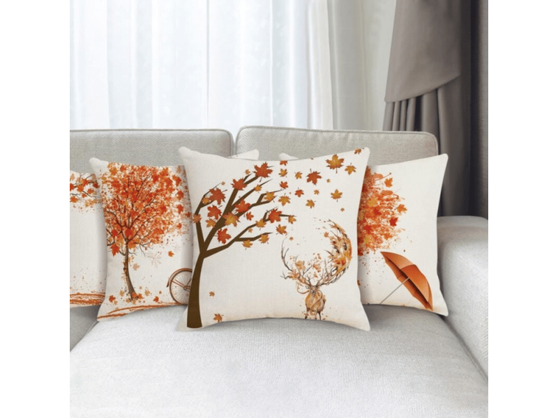  Lot de 4 housse de coussin - lot de 4 45 x 45 cm, orange automne feuille d'érable taie d'oreiller décoratif canapé en coton et coton pour canapé lit chambre chaise jardin  - Conforama E