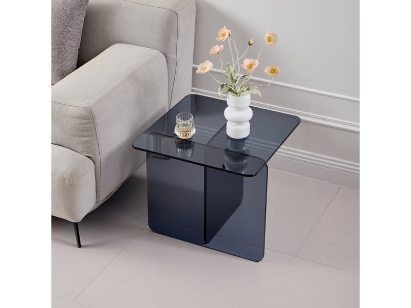  Table d'appoint 45 x 45 cm en verre trempé gris  - Conforama E