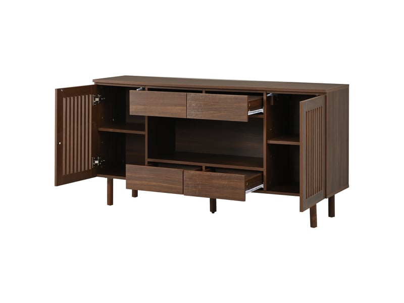 Buffet bas 4 tiroirs et 2 portes persiennes 140x35x71 cm mdf noyer - Conforama D