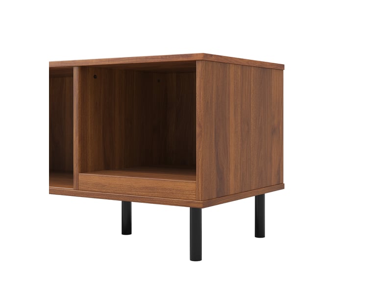  Table basse rectangulaire, avec porte coulissante, niche ouverte et façade à lattes, pour salon, mdf, noyer, 110×40×55 cm  - Conforama E