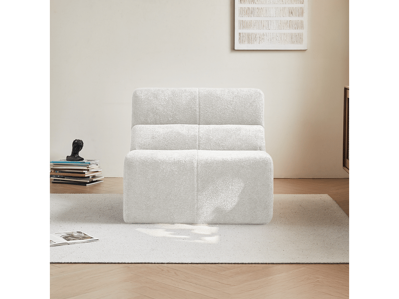 Fauteuil rembourré ergonomique avec assise profonde et soutien confortable, en tissu velours blanc, 94 × 110 × 79 cm - Conforama C