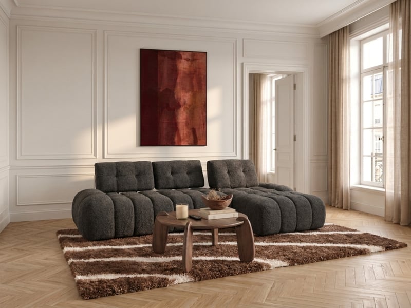  Bobochic canapé d'angle avec dossier avance recule apollon en tissu bouclette gris foncé  angle droit APOLLON - Conforama D