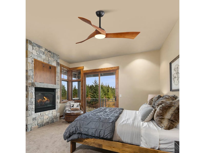  Ventilateur de plafond avec lumière 132x132x42 cm, 6 vitesses, télécommande, moteur cc, métal et bois, noir  - Conforama B