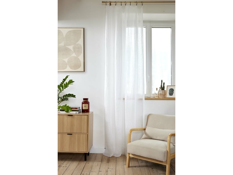 Rideau ajustable + 8 anneaux pince 140 x 270 cm 100% lin lavé evy blanc 15188 - Conforama B
