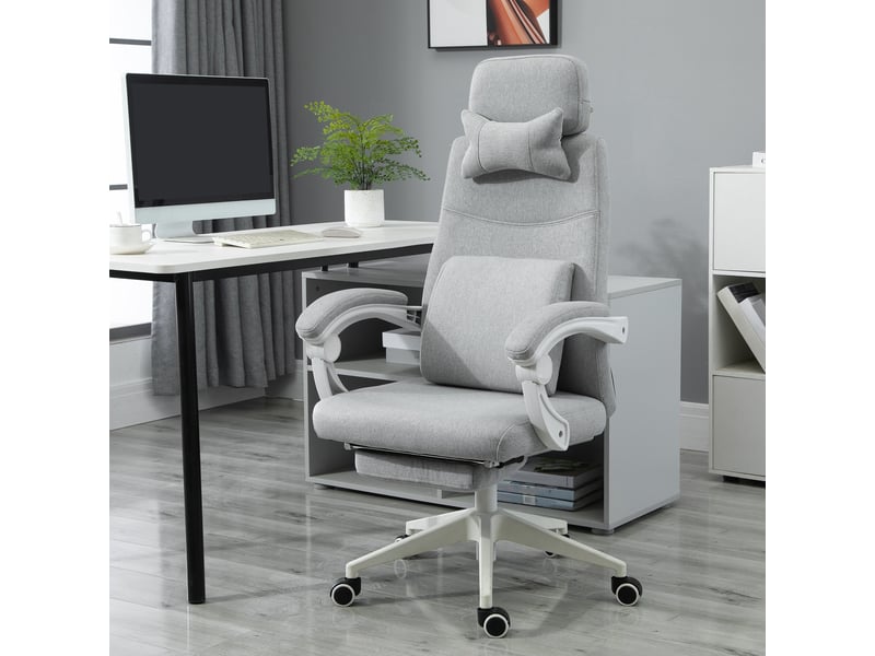  Chaise de bureau ergonomique, chaise de bureau à roulettes, coussin lombaire, appui-tête et repose-pieds amovibles, grise 62 x 68 x 117-127 cm  - Conforama D
