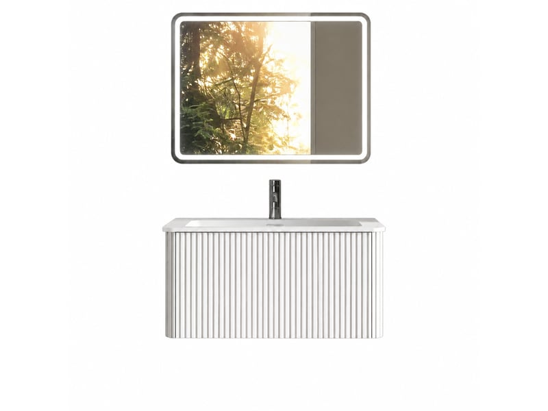  Ensemble meuble vasque suspendu 80 cm blanc avec miroir led  - Conforama A