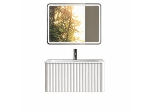 Ensemble meuble vasque suspendu 80 cm blanc avec miroir led