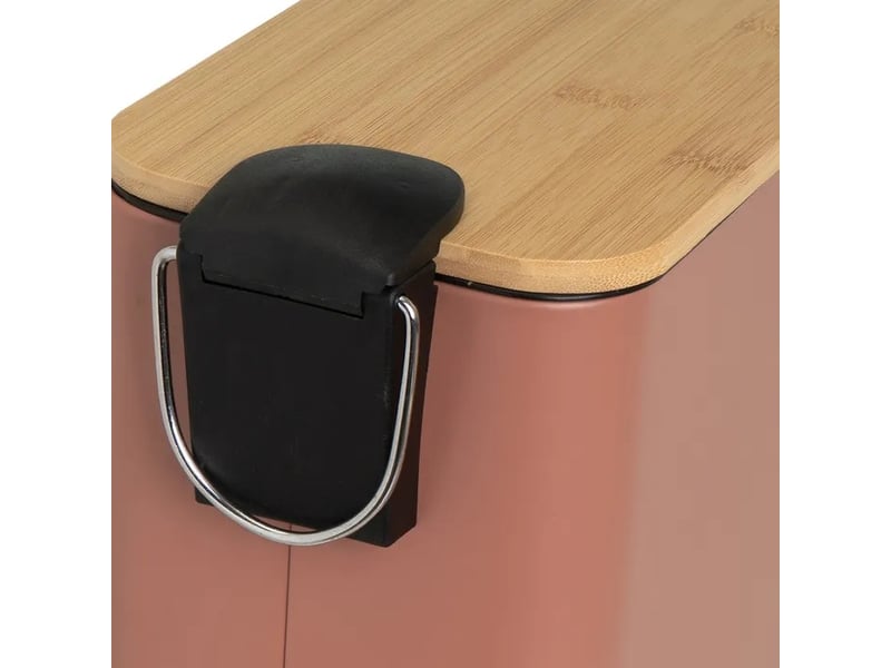  Poubelle à pédale en métal terracotta et couvercle en bambou naturel avec seau intérieur amovible, capacité 5l - longueur 25 x profondeur 14 x hauteur 27 cm  - Conforama E