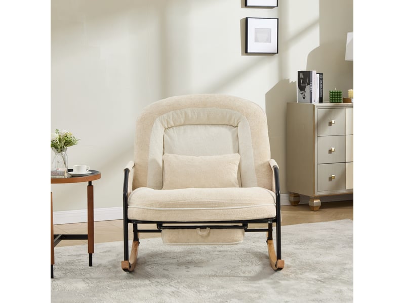  Fauteuil à bascule modenvie inclinable avec repose-pieds et poches latérales en fausse fourrure beige 80 x 87 x 95 cm  - Conforama D