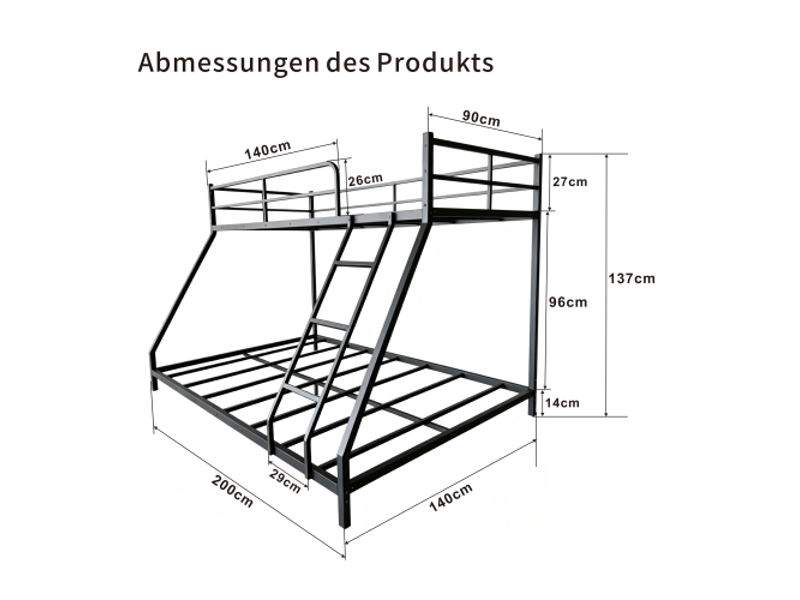 Lit superposé 200x140x137 cm – lit superposé avec couchages 80x190 et 130x190 cm échelle et barrière – métal – noir CozyNest - Conforama C