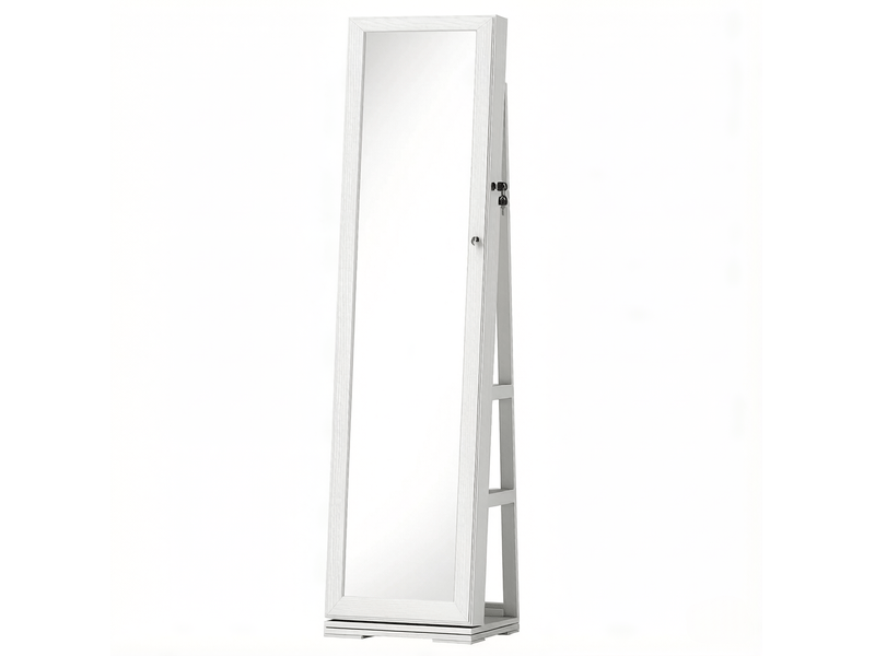  Miroir sur pied avec armoire à bijoux pivotante à 360°, mdf et verre, blanc  - Conforama A