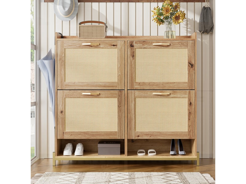  Meuble à chaussures compact avec rangement pour entrée en mdf 108,5×24×100 cm couleur bois  - Conforama C