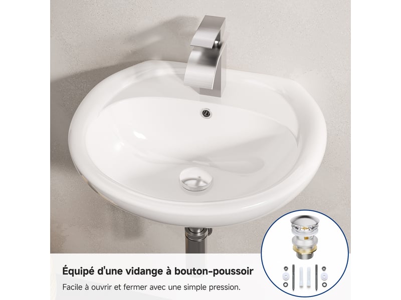  Cecipa max lavabo 49 x 43,5 cm - céramique - semi-circulaire - avec bonde pop-up - avec espace de pose - pour fixation murale - blanc  - Conforama D