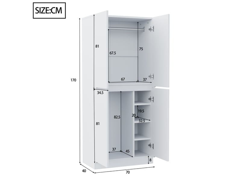  Armoire 4 porte(s) 0 tiroir(s) coloris blanc largeur 70 cm bois massif armoire blanc - Conforama C