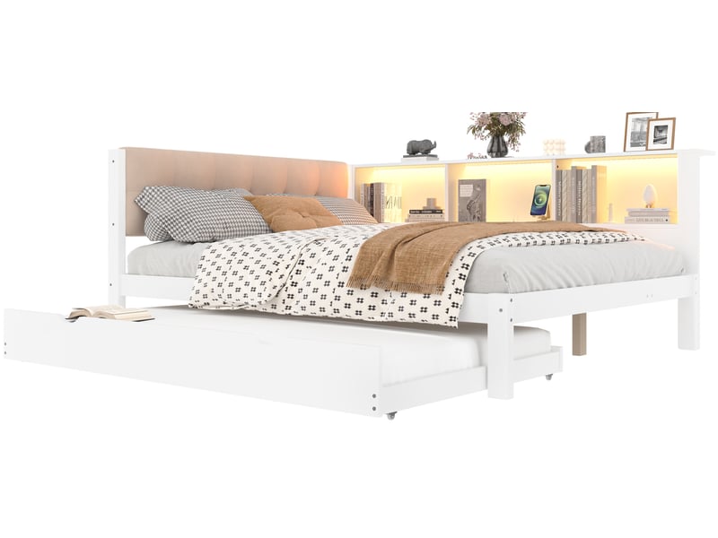  Lit avec tiroir escamotable en pin blanc 140x200 cm  - Conforama A