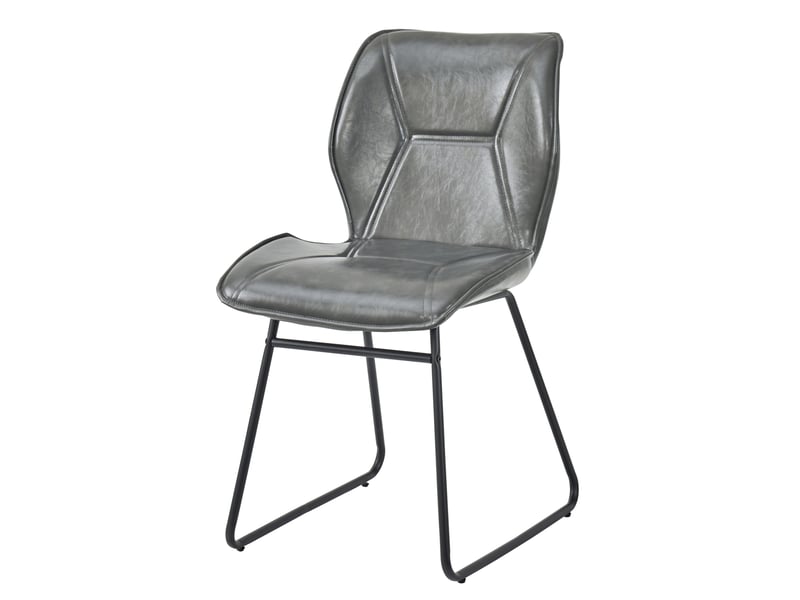 Lot de 2 chaises rembourrées en cuir gris et métal noir  - Conforama A