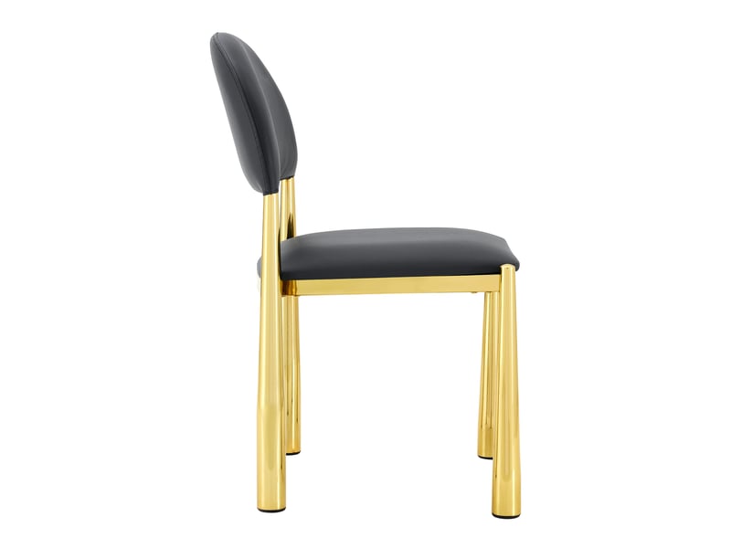  Lot de 2 chaises de salle à manger noires avec dossier semi-circulaire, assise en polyuréthane et pieds en métal doré  - Conforama E