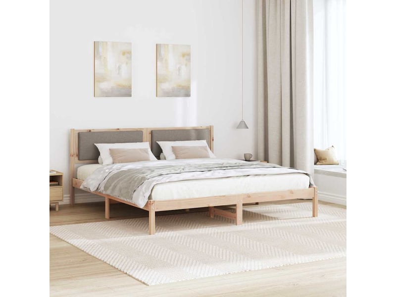  Lit double- lit adulte -  cadre de lit avec tête de lit taupe 200 x 200 cm pin massif  - Conforama C