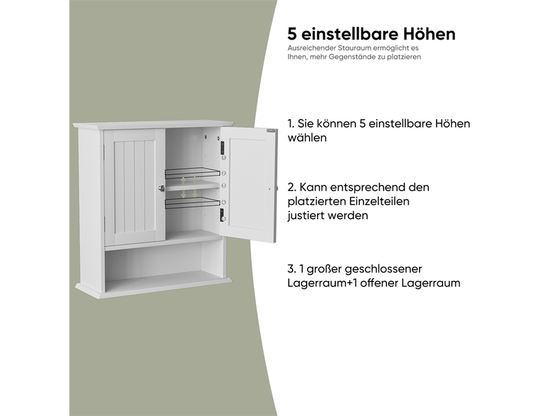 Meuble mural salle de bain blanc, placard double porte, étagères réglables, rangement - Conforama D