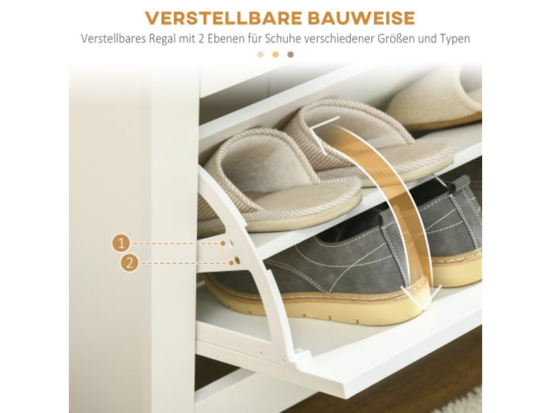  Meuble à chaussures 3 abattants pour 18 paires, blanc et bois naturel, 72x26x112 cm, entrée et couloir  - Conforama E
