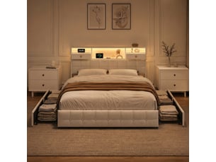 Lit avec rangement 140x200 cm <strong>NAHILIMI</strong> <strong></strong> coloris beige