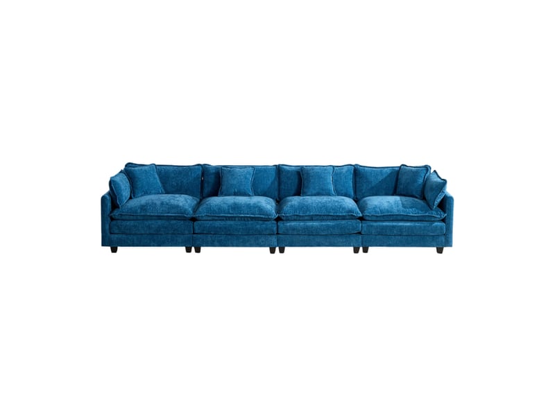  Canapé modulable 4 places bleu en chenille, 380 x 75 x 84 cm  - Conforama A