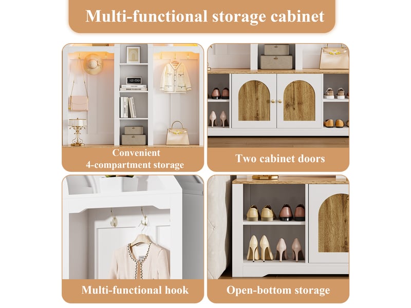  Vestiaire d'entrée avec étagères, portes et crochets mdf blanc 150 x 40 x 195 cm GL9734W - Conforama D