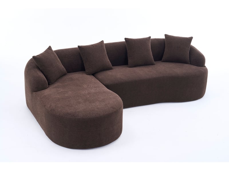 Canapé d’angle arrondi modulable 3 places en chenille marron, méridienne gauche - Conforama A