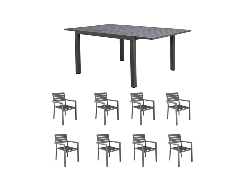  Ensemble table de jardin carrée 120180cm + 8 fauteuils gris - lacanau  - Conforama A