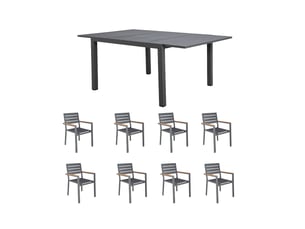 Ensemble table de jardin carrée 120180cm + 8 fauteuils gris - lacanau