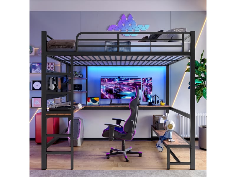  Lit mezzanine 140x200cm coloris noir led métal lit enfant noir - Conforama D